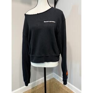 Heron Preston Women's XL Off the Shoulder Raw Neck Cropped Sweatshirt
